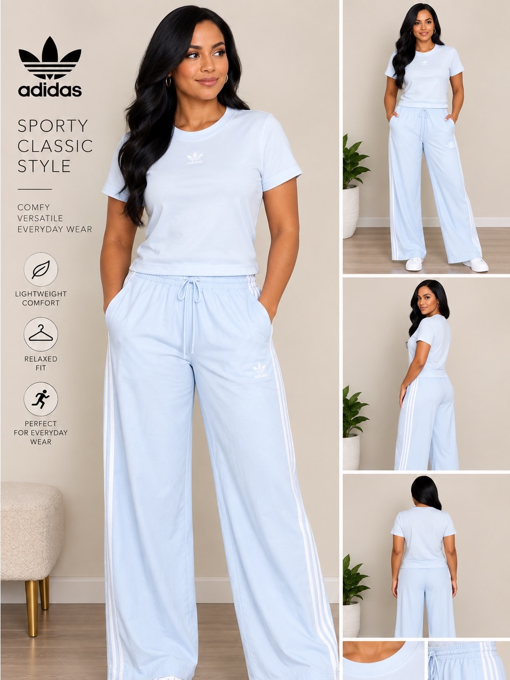 Adidas NWT SET - Pale Blue Wide-Leg Pants & T-Shirt